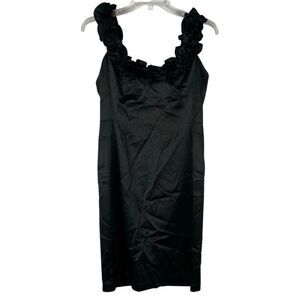 London Times Petite Satin Ruffle Neck Sheath Solid Dress 6P